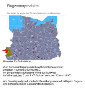 Gebietsvorhersage des DWD für Ballonfahrer