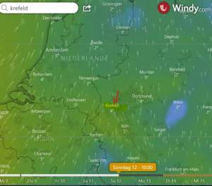 Wetterkarte Windy.com für Krefeld